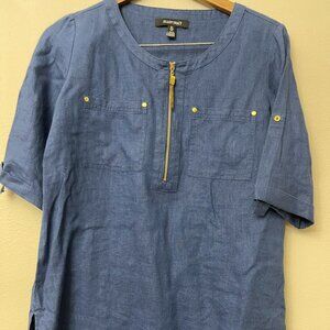 Ellen Tracy Blue Linen Zip Tunic Small